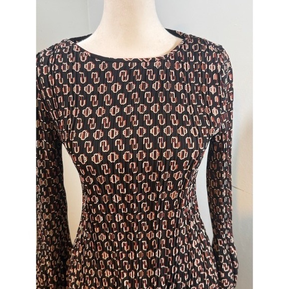 Maje Rockinala Monogram M Print Pleated Mini Dress 34 US 2 Balloon Sleeve - Picture 4 of 14